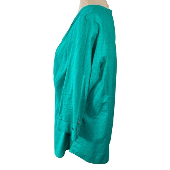 Croft & Barrow Blouse Top Women's Size L large Kelly Green Pleated Button Front - Picture 2 of 8